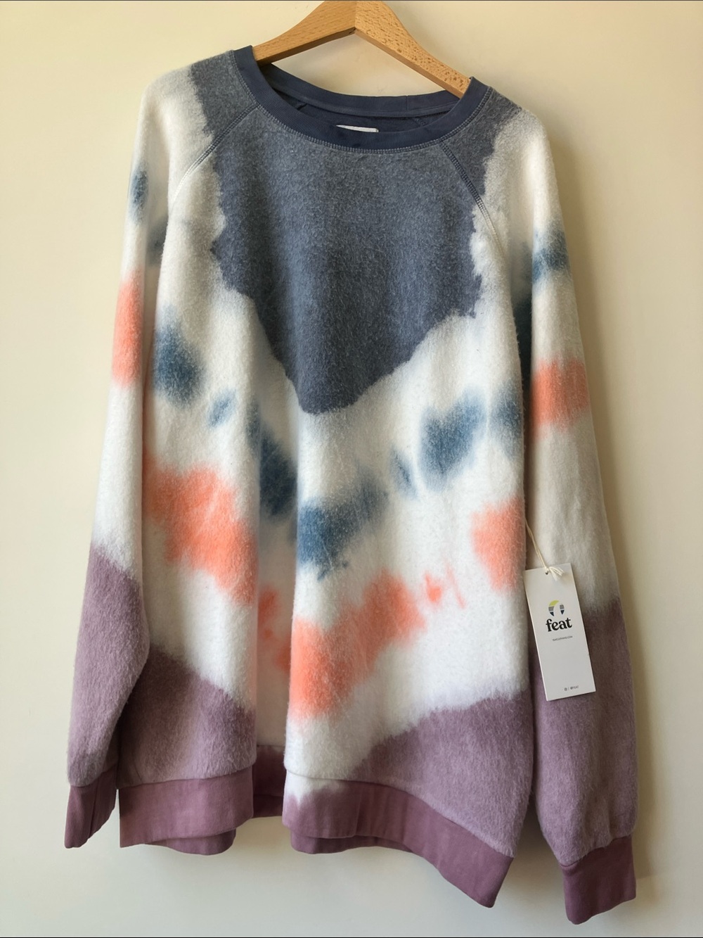 FEAT Tie-Dye Crewneck Sweater Blue Coral Lavender White Soft Fleece Unisex 3XL